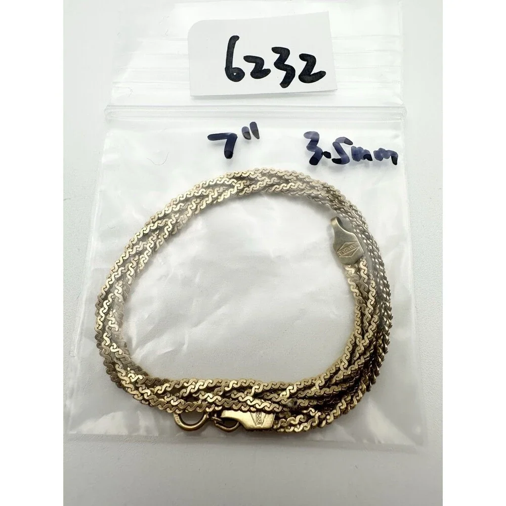 Vintage 12k Gold Filled Serpentine Chain Bracelet 7” 3.5mm Wide